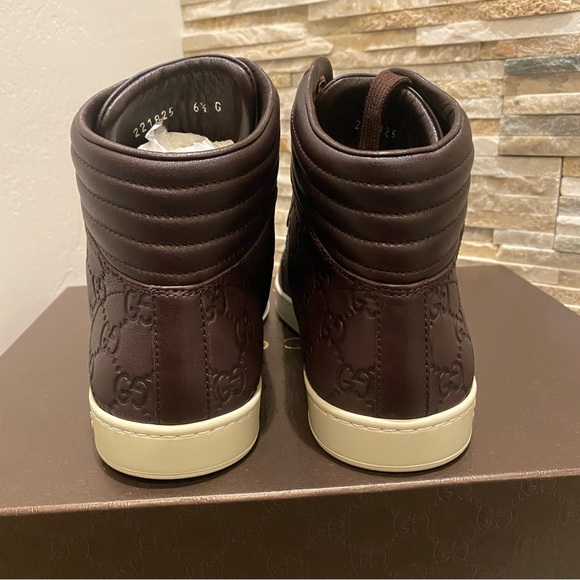 Gucci Guccissima monogram brown red & green stripe high top sneaker shoes mens 7 - Picture 3 of 6